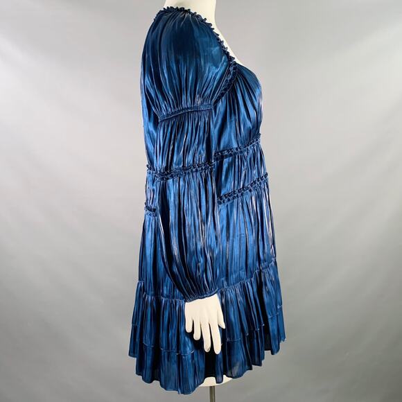 CINQ a' SEPT 14 Tammy Navy Polyester Ruffled Long Bishop Sleeve Cocktail Dress - Picture 2 of 6
